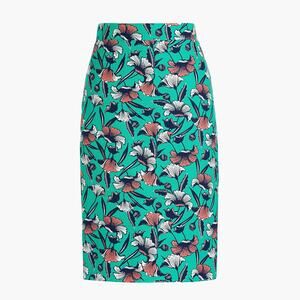 J CREW Floral Basketweave Pencil Skirt Green Cotton Lined Career Work Womens 10